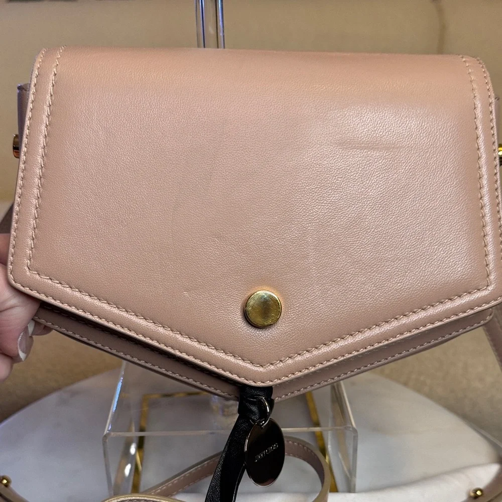 Jimmy Choo Authentic Taupe Crossbody Bag w/Metallic Interior, Dusty, Auth Card